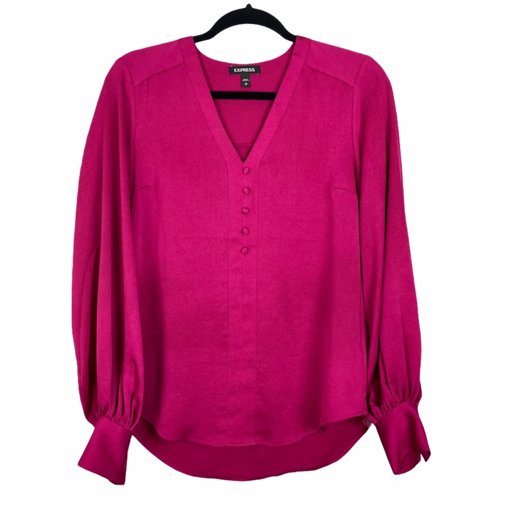 EXPRESS Magenta Juliet Puff Sleeve Button Blouse M